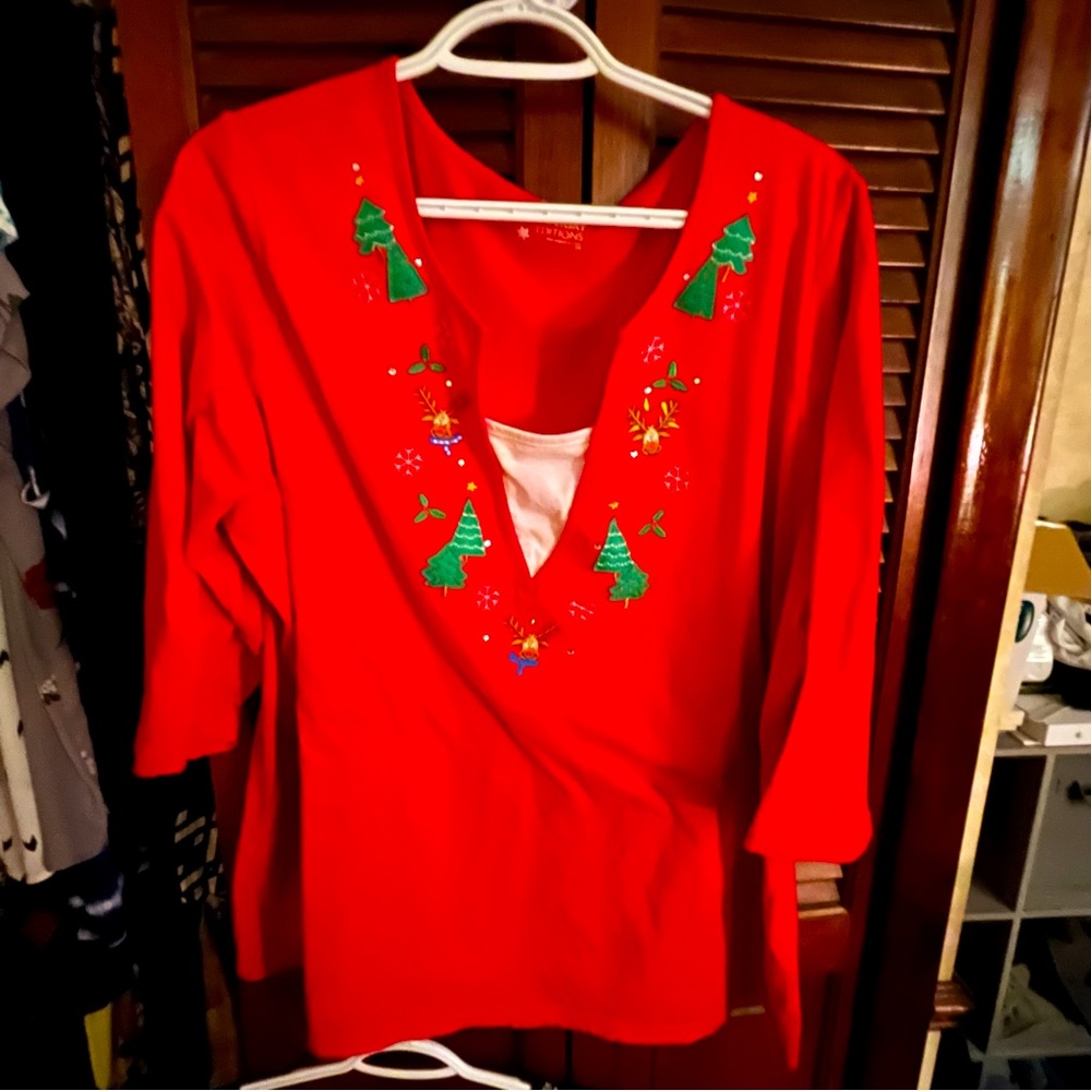 Holiday Editions Christmas Plus Size 3X Top 3/4 length sleeves